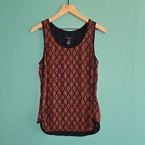 GAP Navy and Orange Geometric Mixed Media Tank Top
